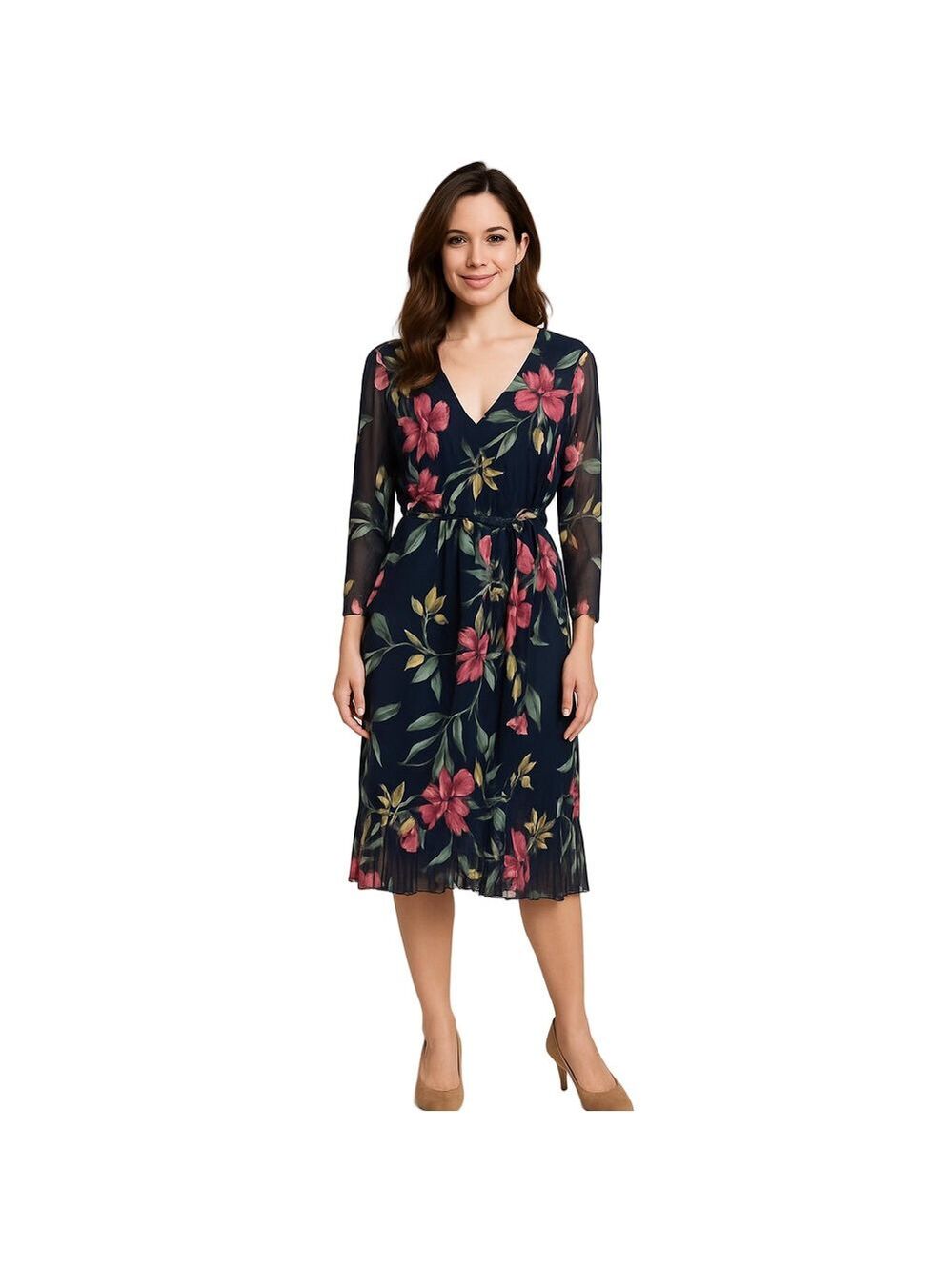 KATE and LILY Faux Wrap Floral V-Neck Dress Sz 4